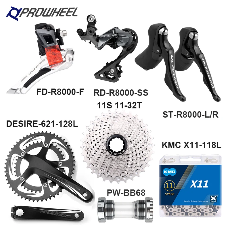 

Переключатель передач Shimano Ultegra R8000 Groupset 2x11S, передний задний переключатель передач 11S 25/28/30/32T KMC X11, комплект цепи для шоссейного велосипеда, комплект кривошипников 39/53T
