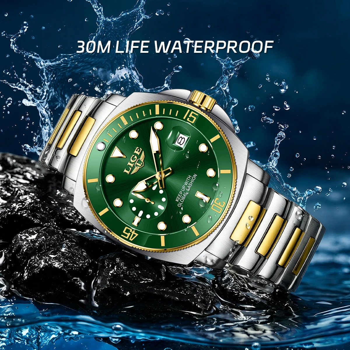 LIGE Watches for Men Luxury Stainless Steel Diver Quartz Wristwatch Fashion Business Waterproof Clock Male Relogio Masculino+BOX