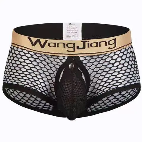 

Men's Underwear Hot Boxer Brief Mesh Fetish Crotchless Detachable Pouch Lingerie Sexy Men's Underpants Transparent Shorts