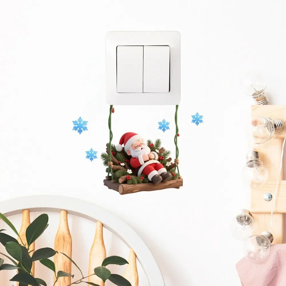 Cartoon Swing Santa Claus PVC Socket Wall Sticker Merry Christmas Outlet For Home Bedroom New Year Wall Decor Accessories