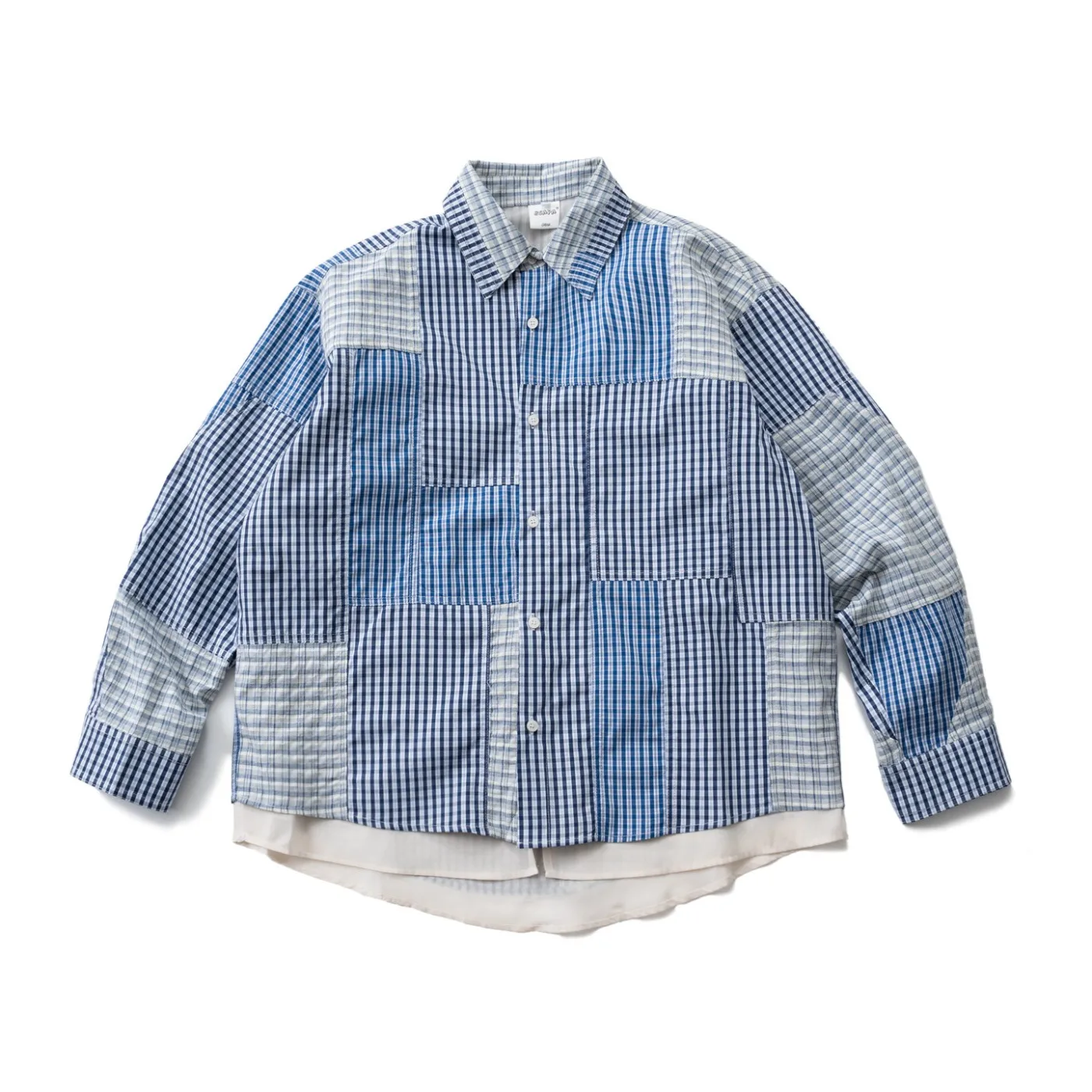 Japanese Retro Style Patchwork Checkered Shirt Men's and Women's Long Sleeved Lapel Design Sense Jacket