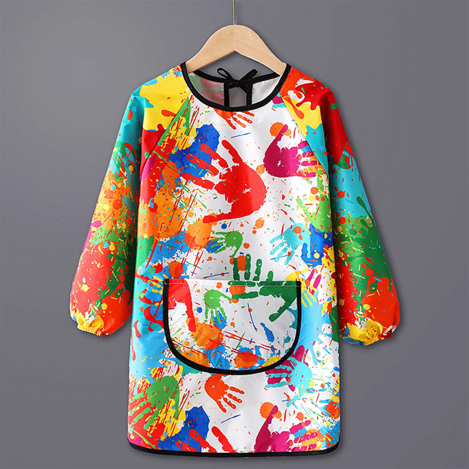 Kids Girls Boys Kitchen Waterproof Apron Colorful Print Apron Long Sleeve Cooking Baking Apron with Pocket Mess-proof Painting