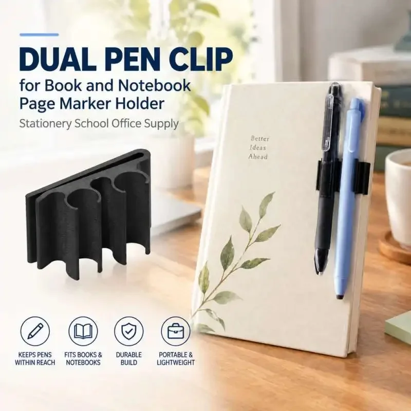 Book and Notebook Dual Pen Holder Clip Set for Journal Planner Reading Office Accessories