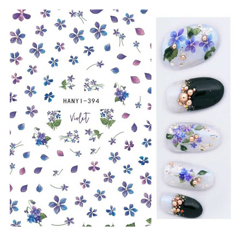 Autocollants 3D pour Ongles avec Colle Arrière, Interconnexion Élégante, Feuilles Florales, Violet, Vert, Rose, Décoration Nail Art, Auto-Adhésifs pour Décalcomanies