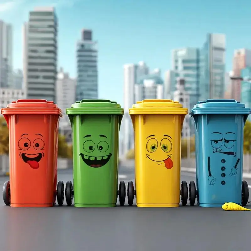 4pcs Cartoon Face Trash Can Stickers Self-Adhesive Waterproof PVC Glossy Finish For Wall, Toilet, Refrigerator Indoor Outdoor