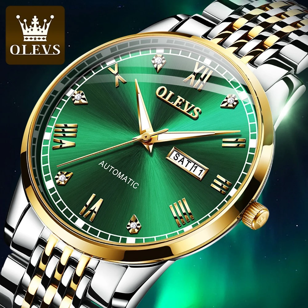 

OLEVS 6602 Fashion Mechanical Watch Gift Stainless Steel Watchband Round-dial Week Display Calendar Luminous