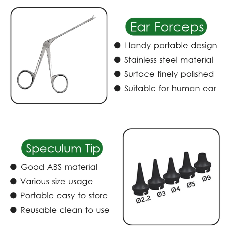 Ear Cleaning Device LED Light Nose Earwax Remover Tweezers Hartmann Micro Endoscope Alligator Crocodile Forceps Otoscope Tool