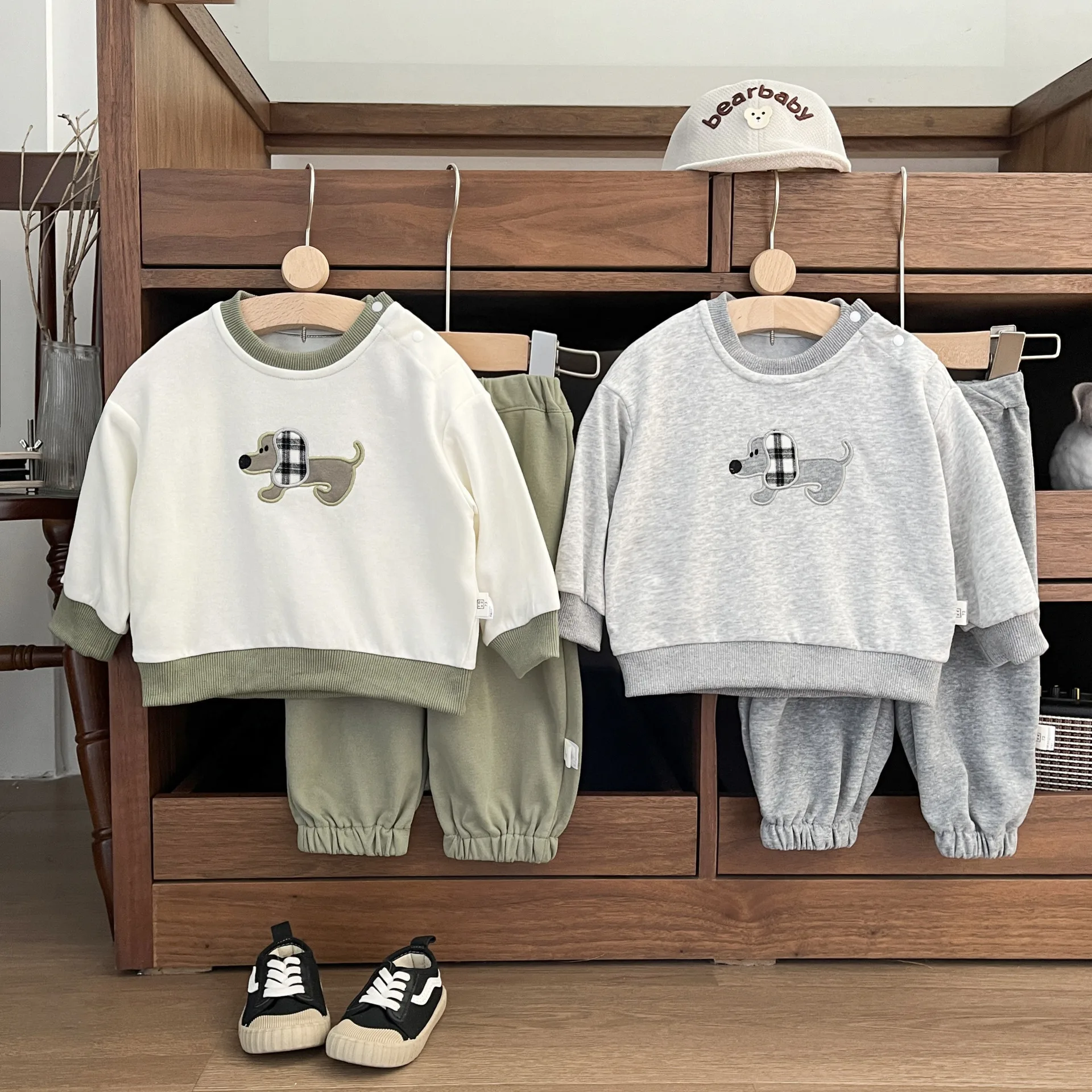 

2024 Autumn New Baby Long Sleeve Clothes Set Boys Girls Cartoon Dog Sweatshirt + Pants 2pcs Suit Infant Toddler Casual Outfits