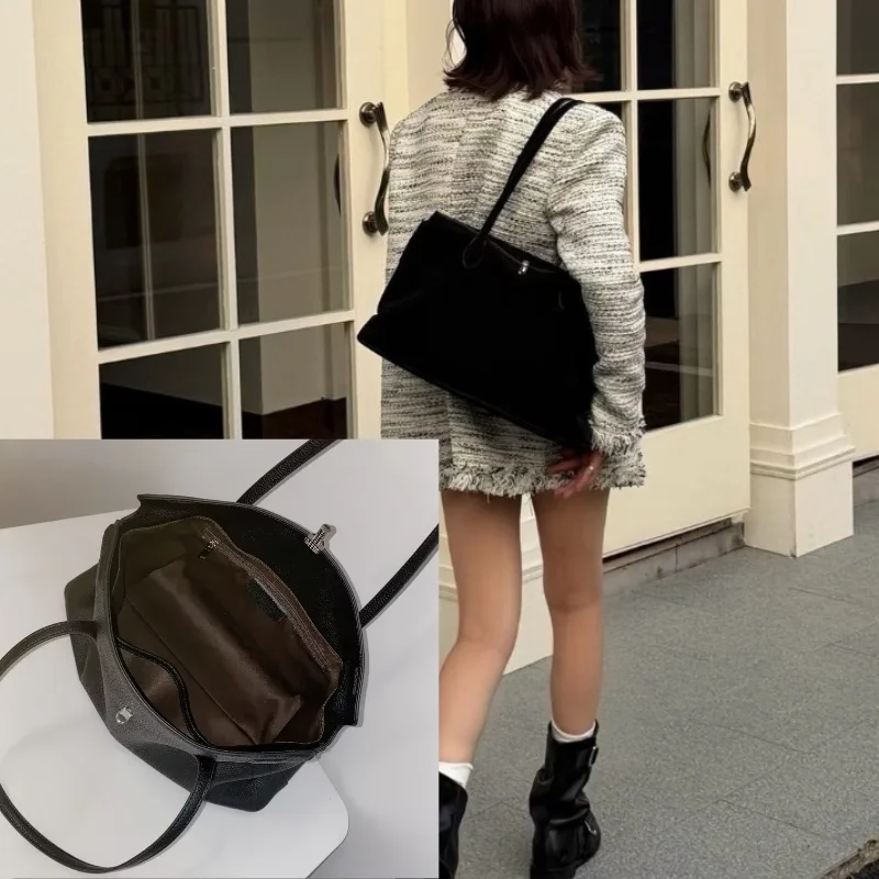 Suede Cowhide Tote Bags For Women Fashion Large Capacity Handbags Autumn Winter Elegant Commuter Shoulder Bag Underarm Bags