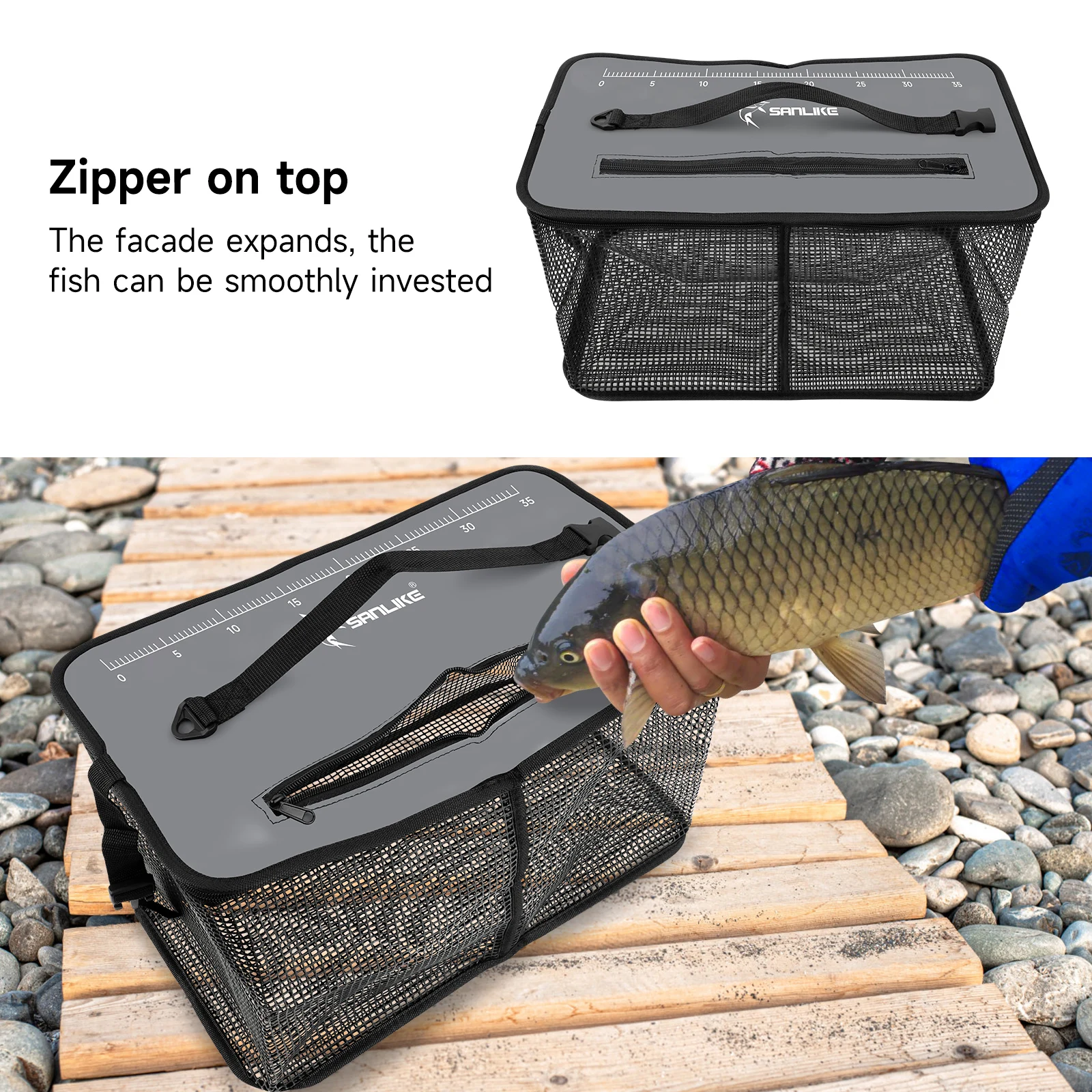 SANLIKE Living Fish Bucket Multifunction Folding Fish Guard Net Portable Water Tank Fishing Tackle Live Fish Box Storage Case