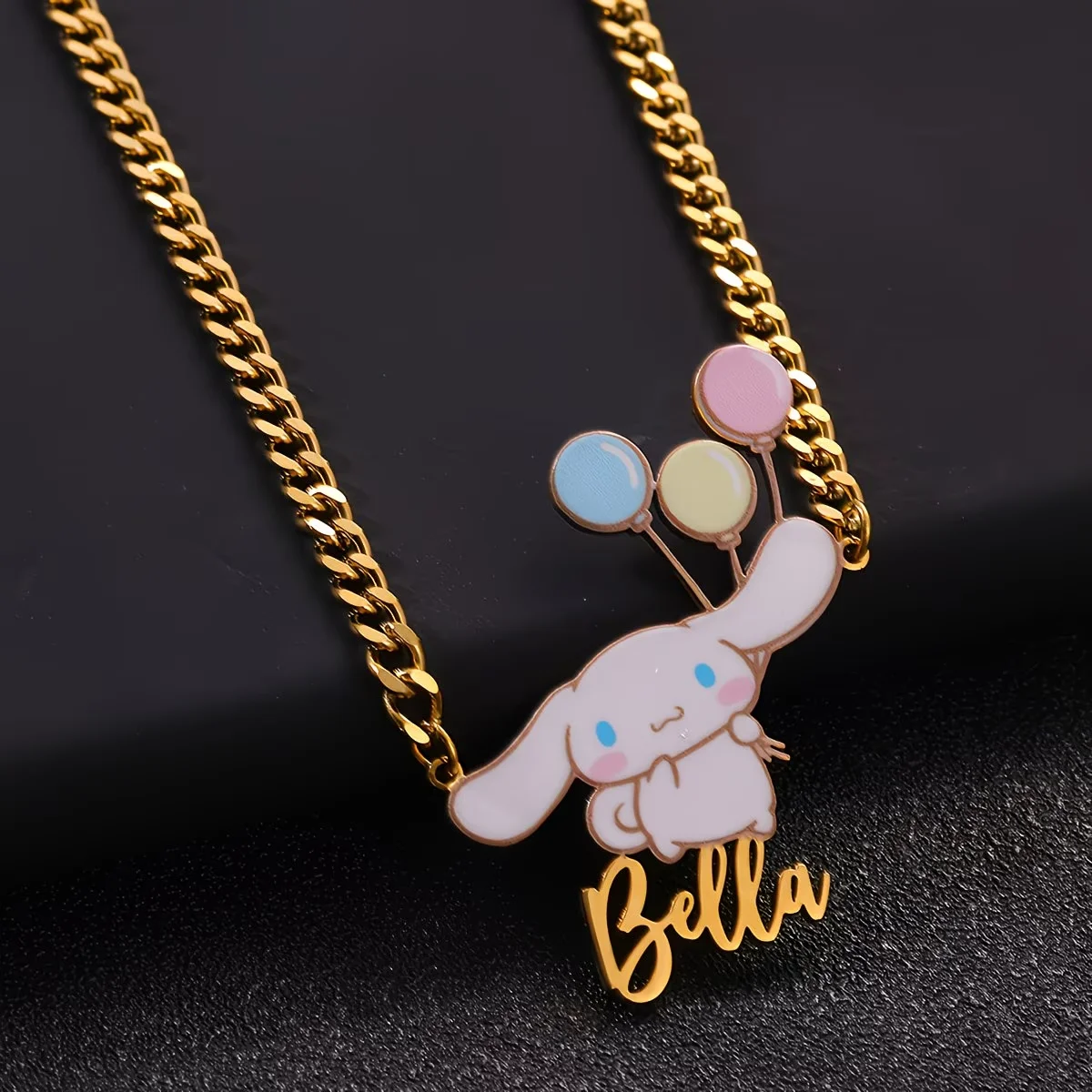 

Custom Name Cinnamoroll Necklace Sanrio Cinnamoroll Pendant Thick Cuban Chain Personalized Nameplate For Women Fans Jewelry Gift