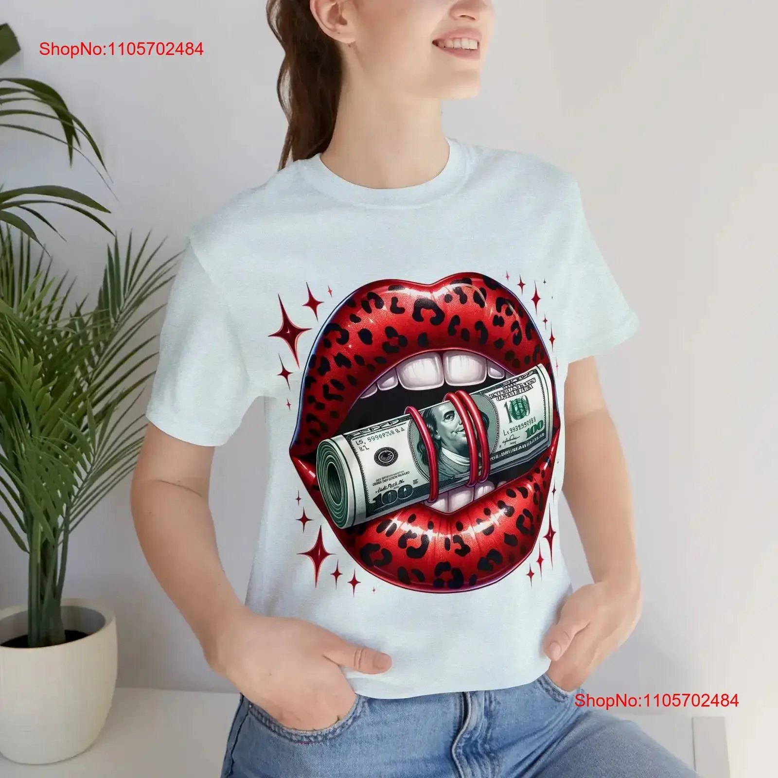 Glossy Lips Money T Shirt 100 Dollar Bill PrinT for Men and Women DTG Top with Unique Design Idea vintage Washed