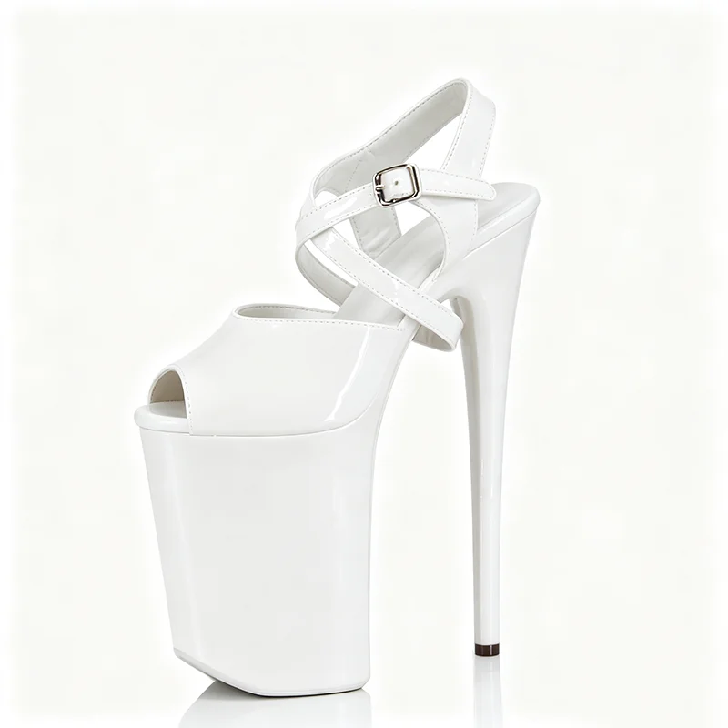 Women's Glossy Patent Leather Peep Toe Stiletto Sandals, Crisscross Buckle Ankle Strap Extreme 23cm High Heels Dance Shoes