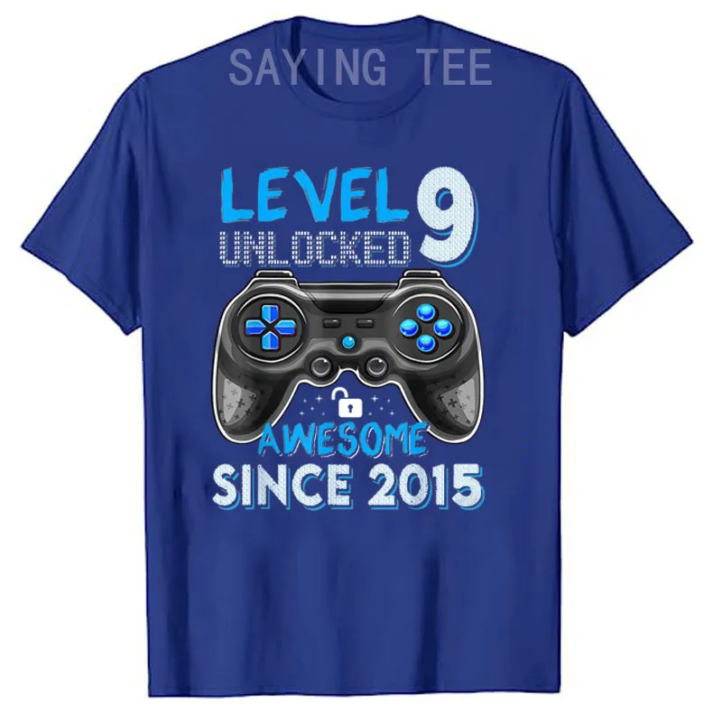 9th Birthday Gift Boys Level 9 Unlocked Awesome 2015 Gamer T-Shirt Gaming Lover Graphic Tee Tops Sons Gifts Short Sleeve Blouses