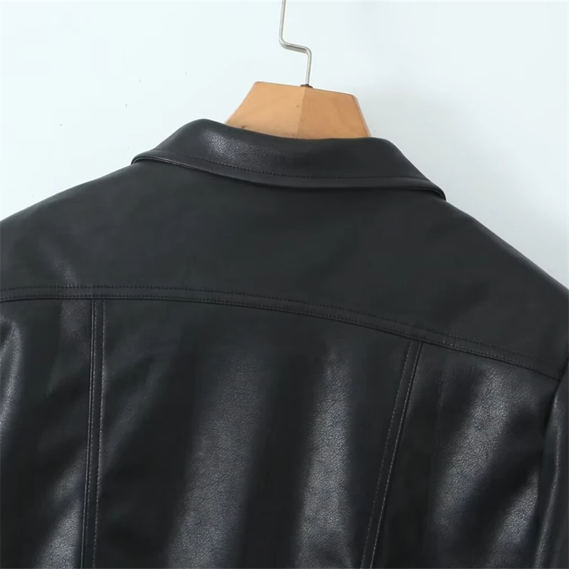 Keanketian 2024 outono/inverno novo feminino preto curto jaqueta de couro falso estilo rua turn down collar único breasted blazer