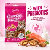 Gnawlers Crunchy & Tender Cat Treats 65g, Chicken/Salmon & Milk, Low-Calorie Soft-Center Snacks with Prebiotics, no fillers 5