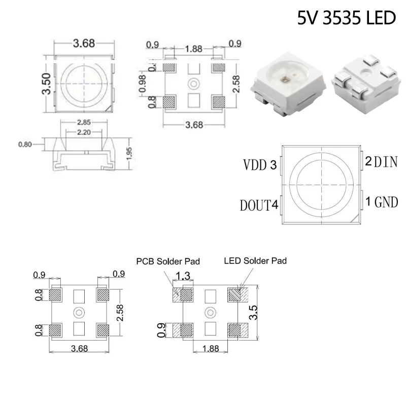 Ws2812b 5v Ws2812 5050 3528 4020 1204 1209 0807 2020 Mini Smd Led رقاقة عنونة بكسل رقمي Rgb كامل اللون Led ديود مصباح #5