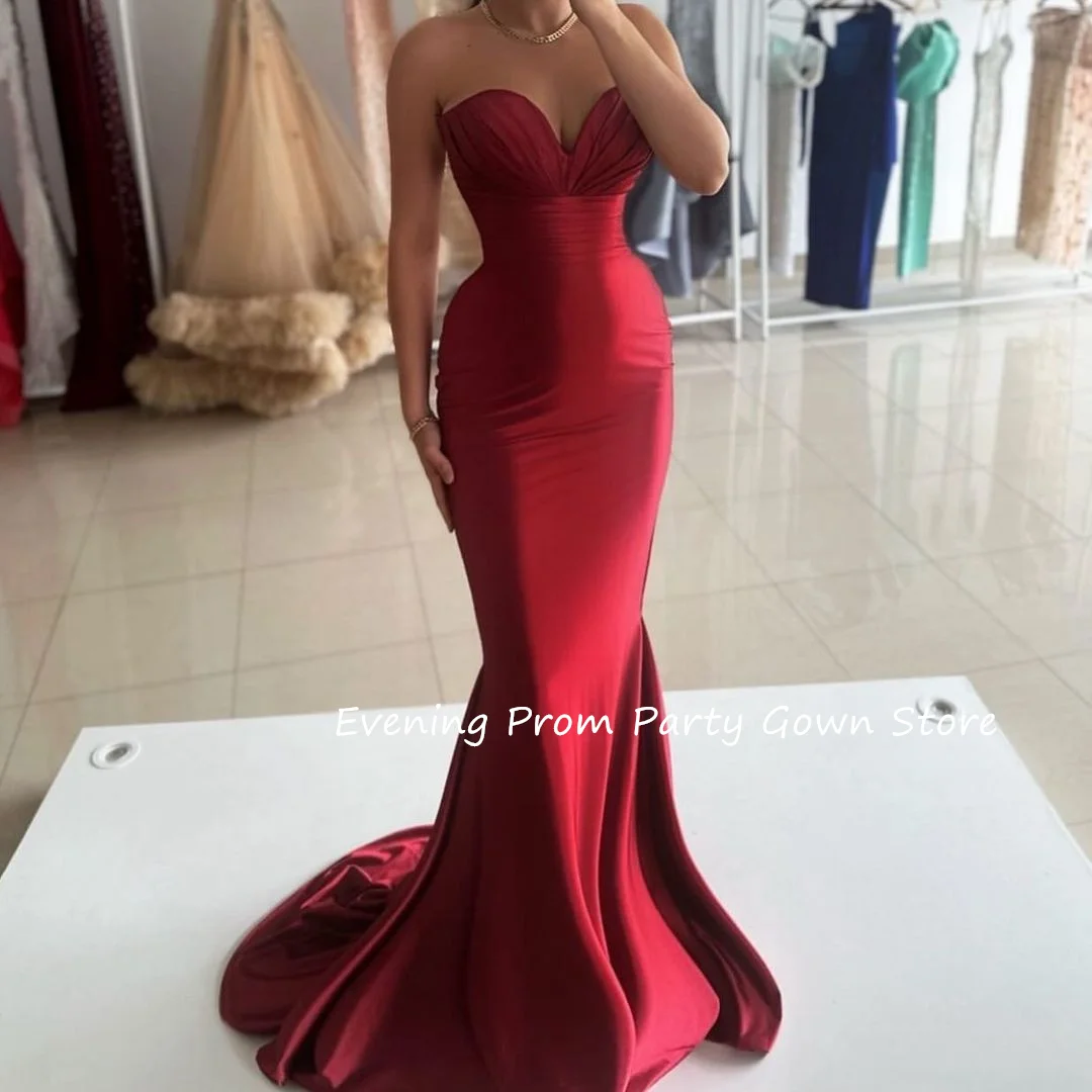 

High Quality Satin Mermaid Evening Dresses Burgundy Prom Formal Gowns vestidos de fiestas elegantes mujer فساتين حفلة موسيقية