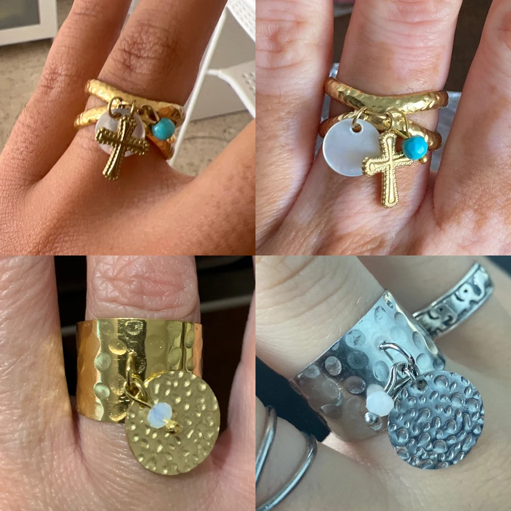 316 Stainless Steel Ring Wide Ring Open Rings For Women Ring Geometry Chain Female Cross Pendant Rings Jewelry Gift Wholesale image 2