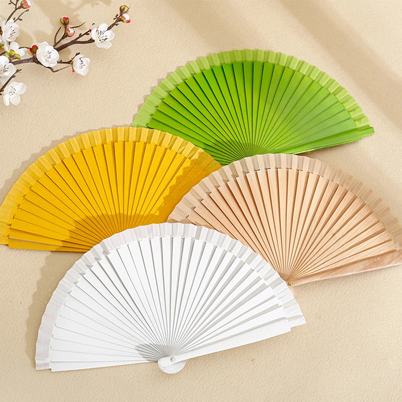 1PC Vintage Chinese Style Hand Held Folding Fan Pure Color Wood Fan Dance Performance Custom Props Wedding Party Decor Crafts