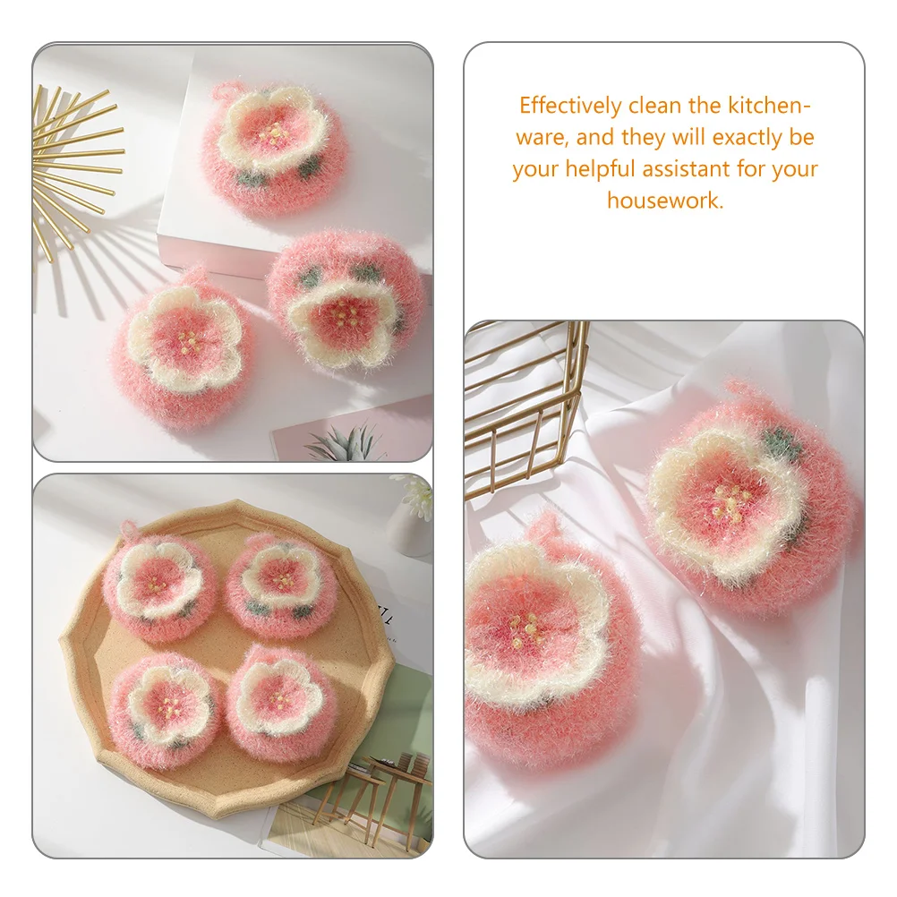 Flower Dish Towel Washcloth Sponges Cleaning Scrubber Acrylic Polyester Yarn Washing Kitchen Towels Colored Supply