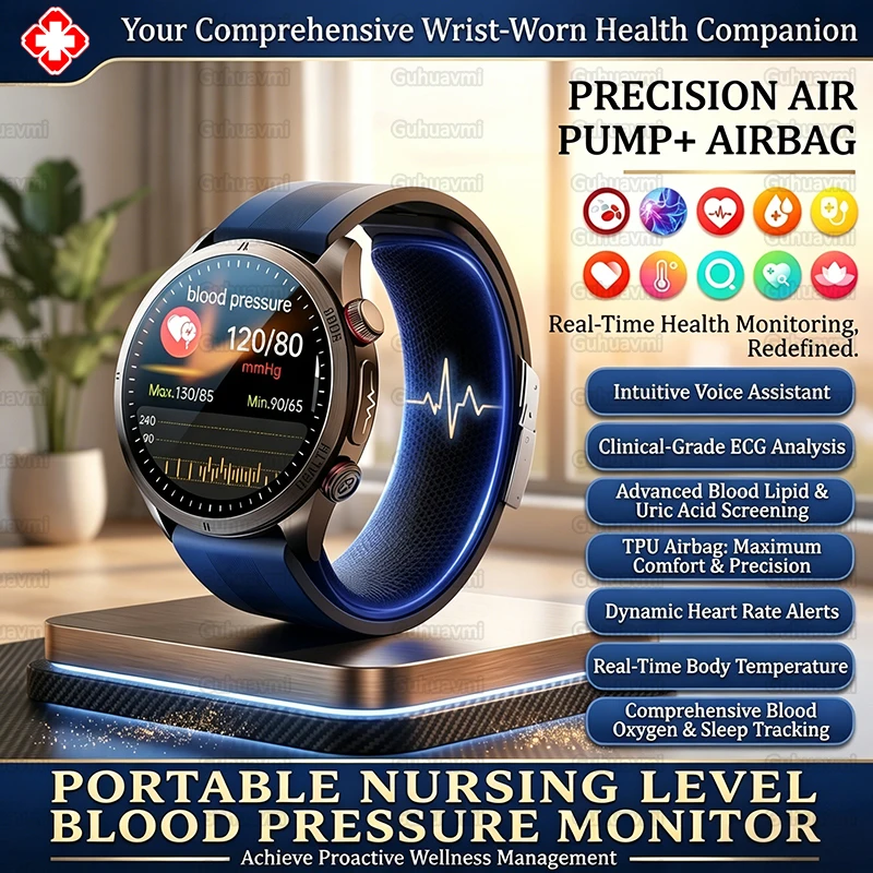 2026 New Upgrade Air Pump Blood Pressure Accurate Measure SmartWatch ECG Micro Physical Examination NFC Airbag Smart Watches Man