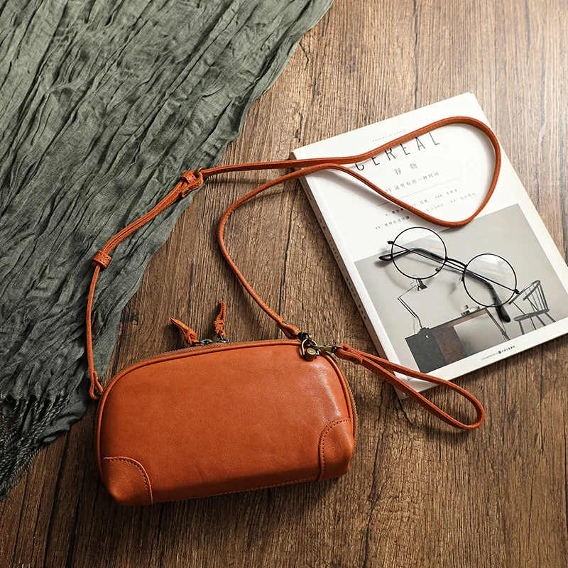 

Handmade Genuine leather shoulder bags for women 2025 Sling Bag zipper Small bag for phone wallets crossbody bags female Clutch