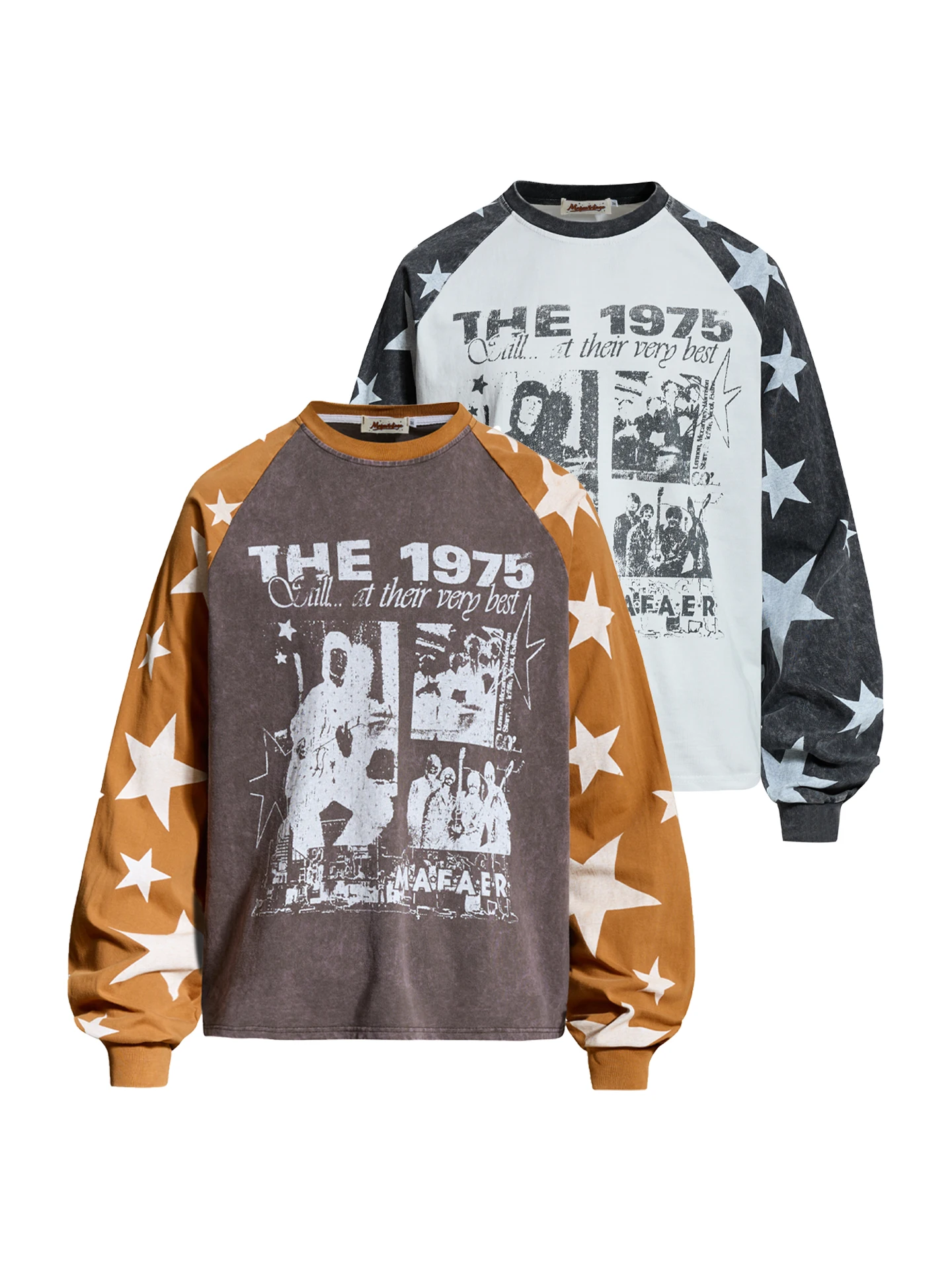 Camiseta Masculina JOINBOY Estilo Hip Hop Americano com Estampa de Banda de Rock, Manga Longa Solta, Design com Inserção no O...