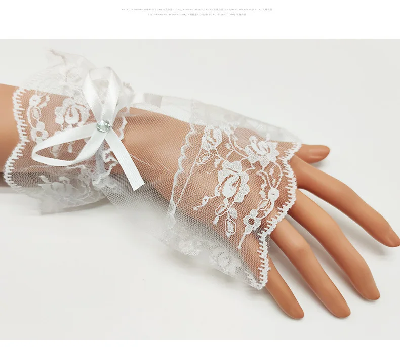 Halloween Black Gloves Short Lace Lace Bow Drill Lolita Anime Costume Mori Mesh Sleeves Wedding Gloves for Bride