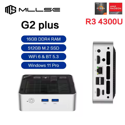 MLLSE NEW G2 Plus Mini PC AMD Ryzen R3-4300U CPU 16G RAM 512GB ROM compatible USB3.2 Win11Pro Desktop Portable WiFi6 BT5.3