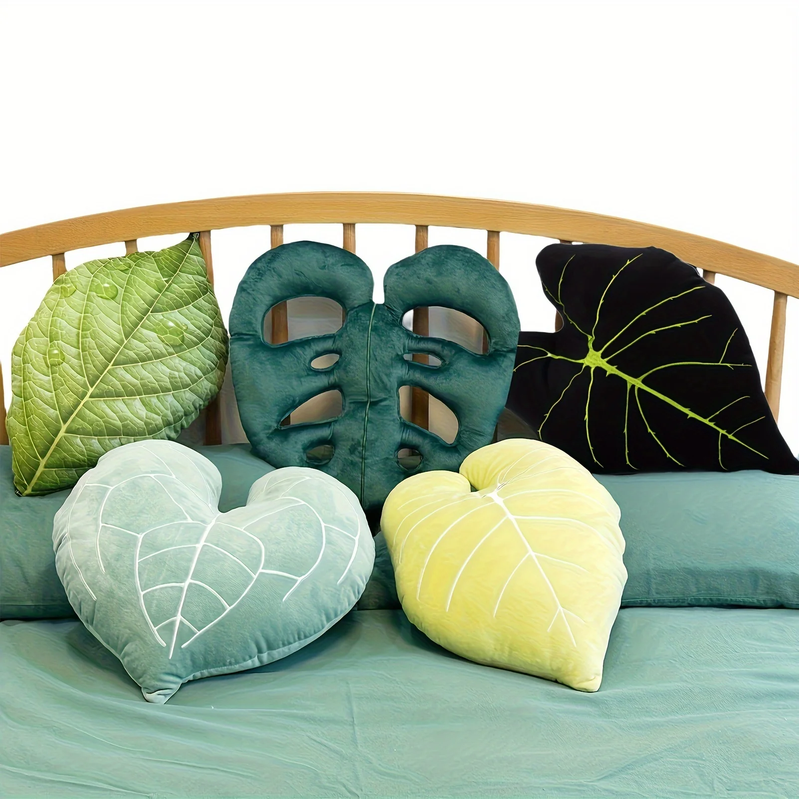 A Five Style Velvet Leaf Pillow 3D Three-Dimensional Turtle Back Bamboo Deep Forest Sofa Living Room Home Plant Enthusiasts