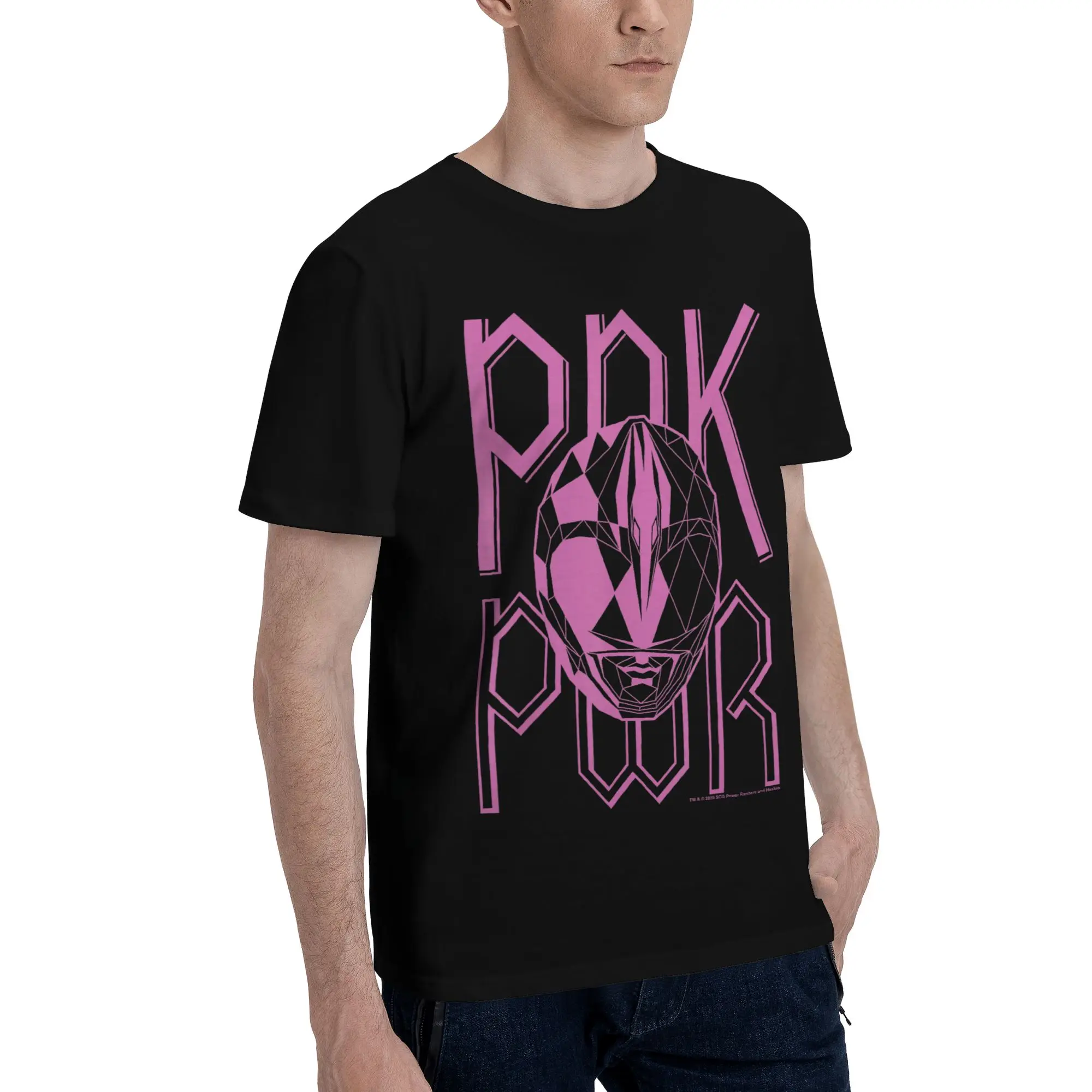 Bandai Power Rangers Pink Ranger Geometric Helmet Logo Men T-Shirt Clothes  Humor Tee Shirt Short Sleeve fugees 100% Cotton view 2