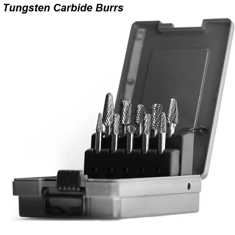 0PCS 6mm handle hard alloy burr set double cutting die, grinding machine drill bit rotating file grinding head 10 piece set