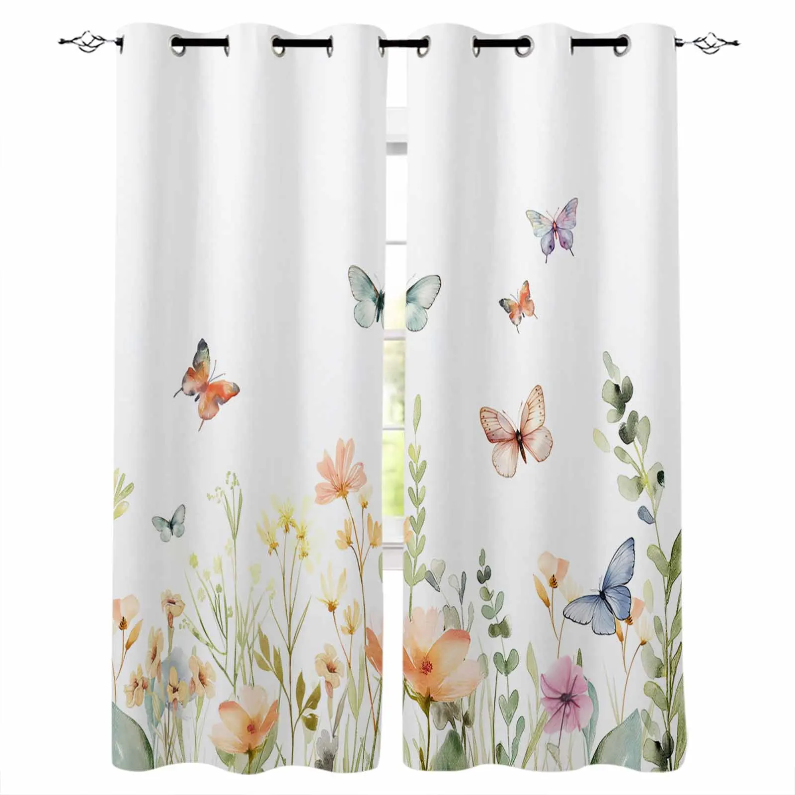 Butterfly Flowers And Flowers Curtains For Living Room Kids Bedroom Window Curtain Balcony Hall Drape Long Cortinas