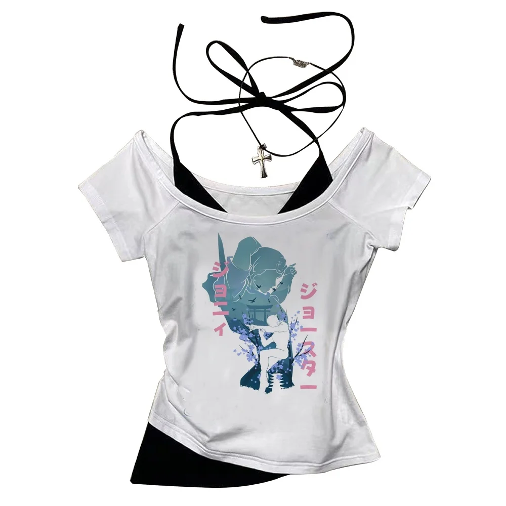 Jojo Bizarre Adventure crop top female baddie vintage alternative  gothic korean fashion tshirt gothic cheap baddie kawaii party