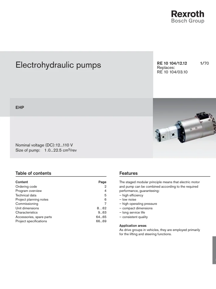 Pompe elettroidrauliche serie Rexroth EHP EHP012 EHP024 EHP040 EHP048 EHP064 EHP072 EHP080 EHP110