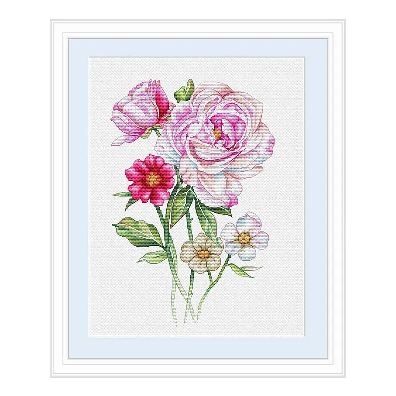 Fishxx Cross Stitch Kit Multi-Piece Handwork Embroidery B1675-1677 Paeonia And Hydrangea Bouquets Precision Printing