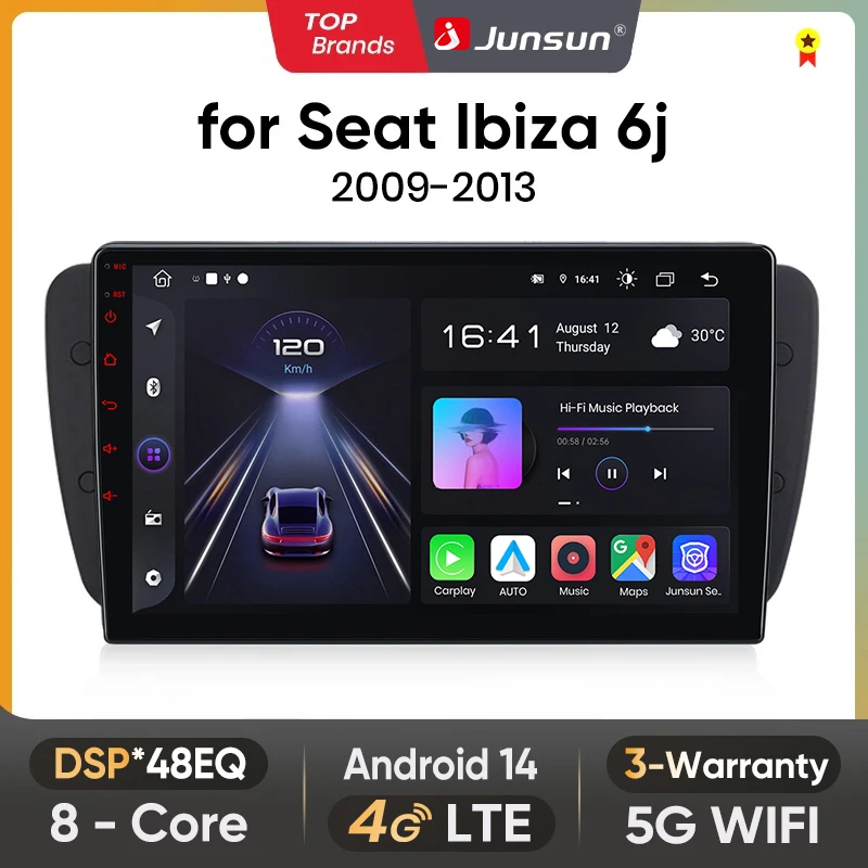 Junsun Android inalámbrico CarPlay Auto Radio de coche para Seat Ibiza 6j 2009-2013 sistemas inteligentes de coche reproductor Multimedia DSP SWC RDS GPS FM BT 1
