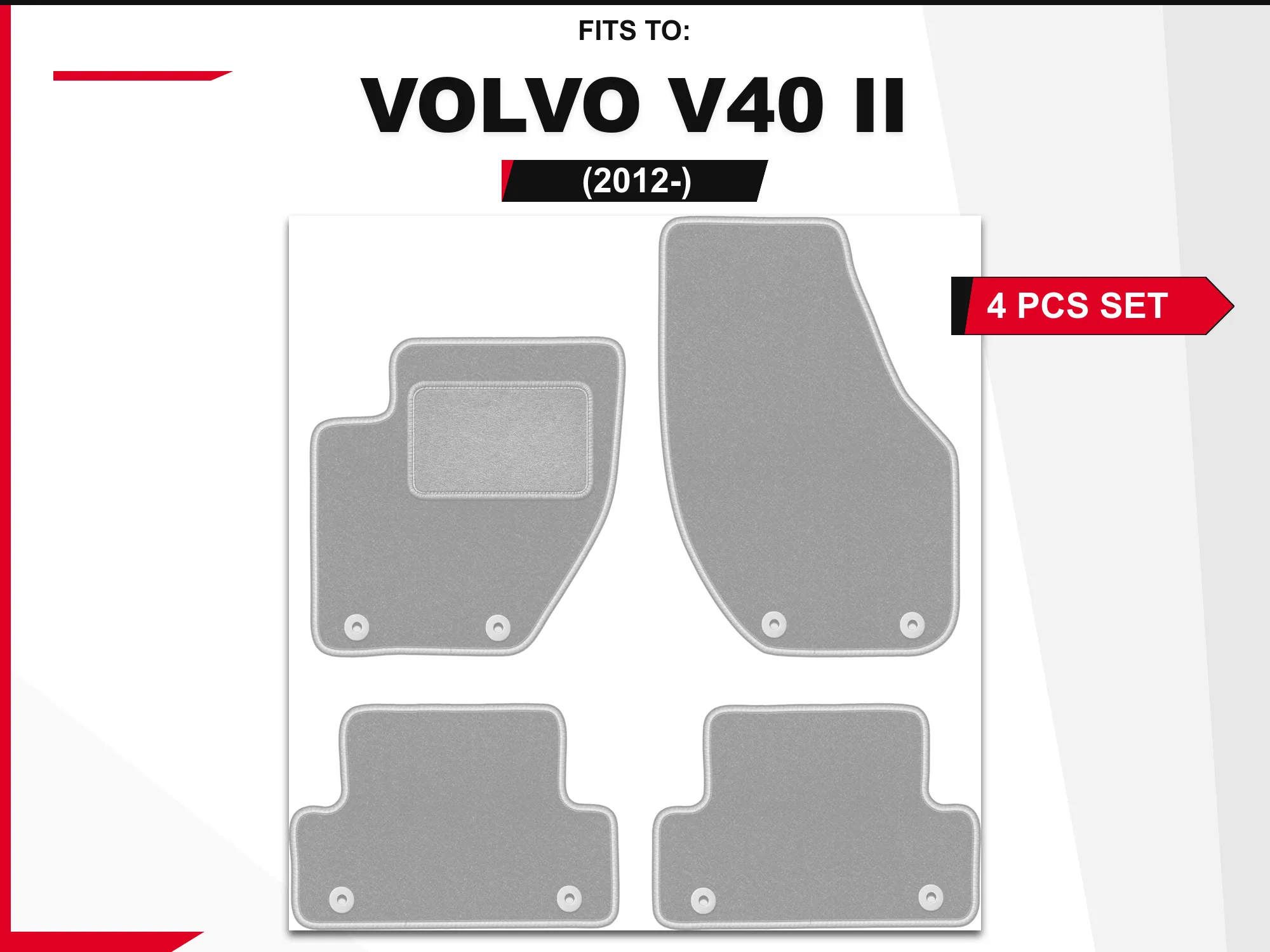 OSLO velourtapijten voor: Volvo V40 II 2012-stationwagen, cross country grijs
