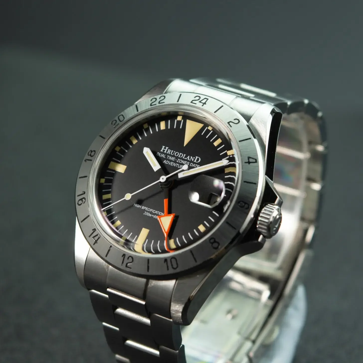 Hruodland F023 Retro Men Classic GMT Orologi Vetro zaffiro Giappone NH34 Orologi da polso subacquei meccanici automatici in acciaio inossidabile