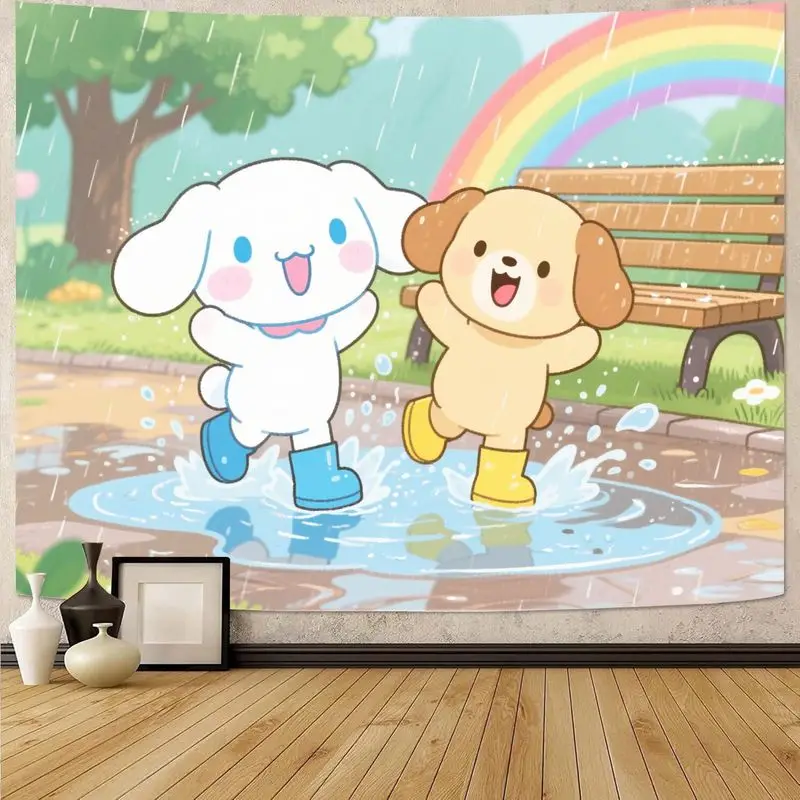 

1 шт. Kawaii Cinnamoroll гобелен для собак, радостный дождевой калюж Радуга настенное искусство для детей, декор для спальни, гостиной, подарок