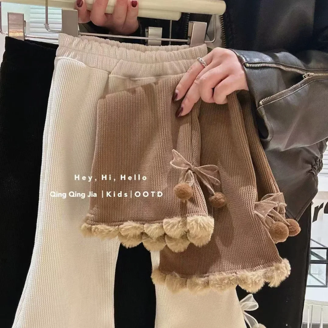 Cordhosen für Mädchen im koreanischen Stil – samtdicke ausgestellte Leggings für Herbst-Winter-lose Hosen für Kinder – Detail 1