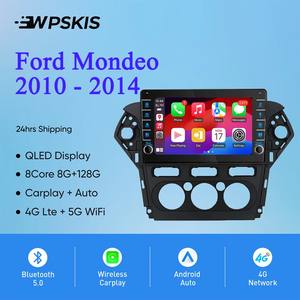 Radio para Auto con Android 14, 8G de RAM, 128GB, Reproductor de Video, Audio, Música, DVD, GPS, Navegador, HU para Ford Mondeo 2010-2014, Carplay, Auto DSP, RDS