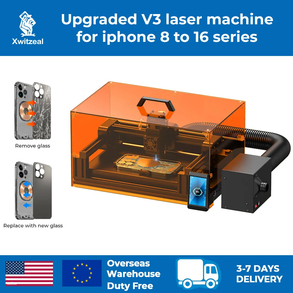 Xwitzeal V3 Laser Machine for iPhone All Series Back Glass&Camera Lens Repair,w/Housing Phone Repair Tools Set and Air Filter