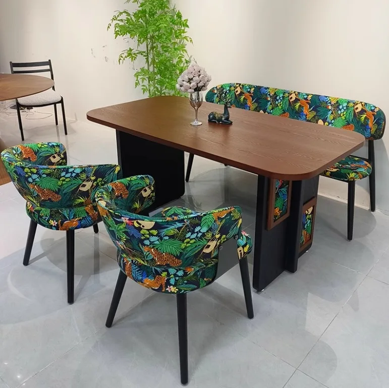 

solid wood dining table and chairs light luxury high-end designer forest canvas antique living room island dining chair