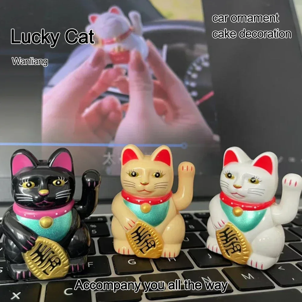 Mini estatua de inducción de luz Solar con brazo ondeante de gato de la suerte chino, figura de 4,6x4,1x5,2 cm para decoración de adornos para el hogar y el coche