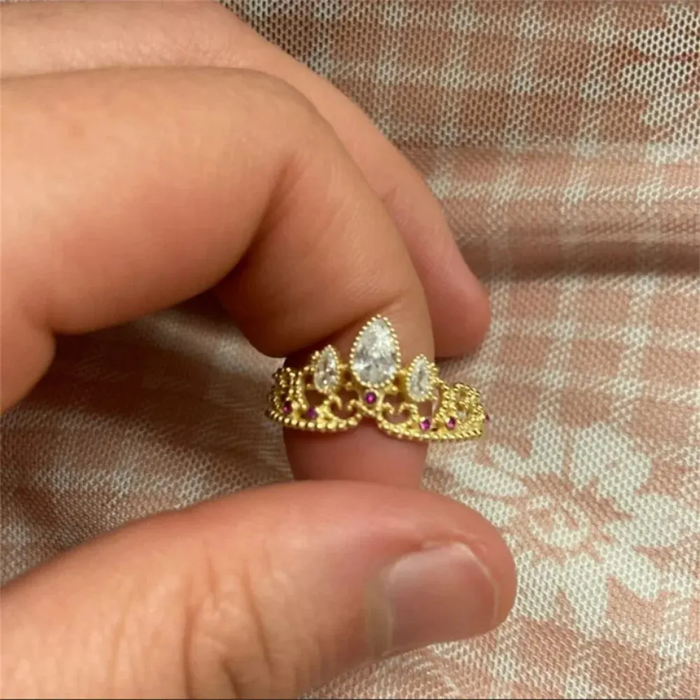 Charm Rapunzel Crown Rings Princess Jewelry For Woman Girl Fashion Wedding Accessories Gold Plated Adjustable Rings Gift For Her