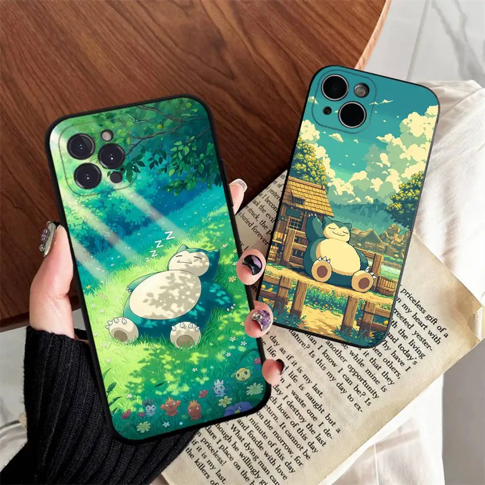 Cute P-Pokemon Doodle Snorlax Phone Case For iPhone 17 16 15 14 13 11 12 Pro Max 16 Plus Transparent