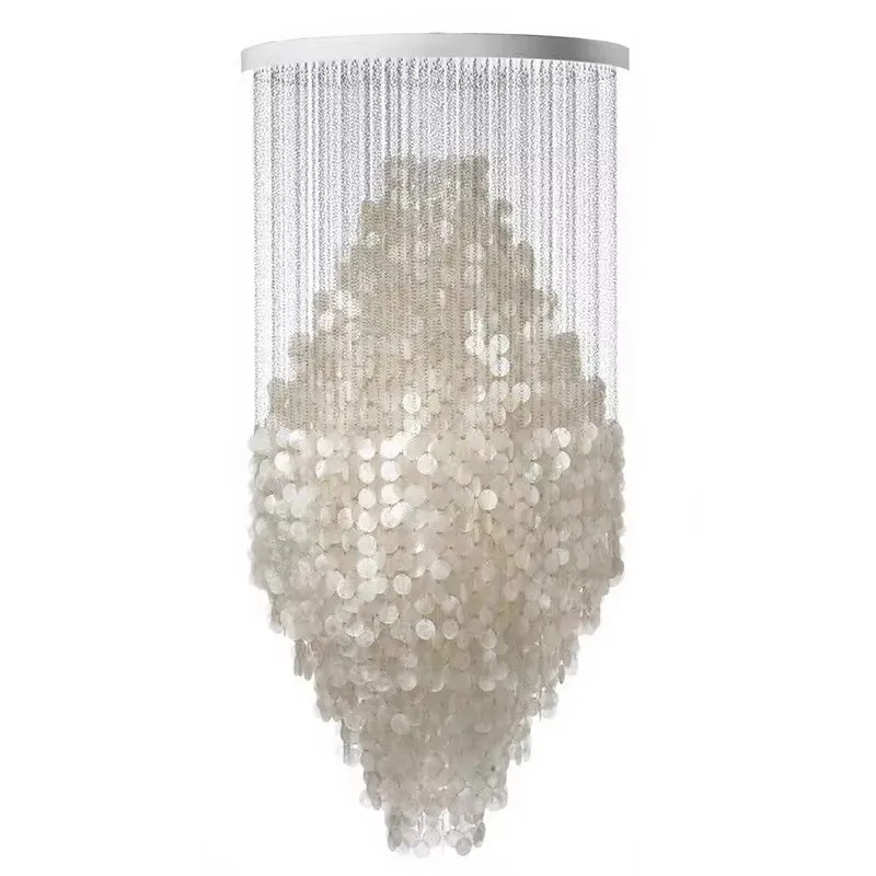 Duplex Villa Living Room Staircase Light Natural Shell Piece Hollow High Italian Original Model Room Pendant Light