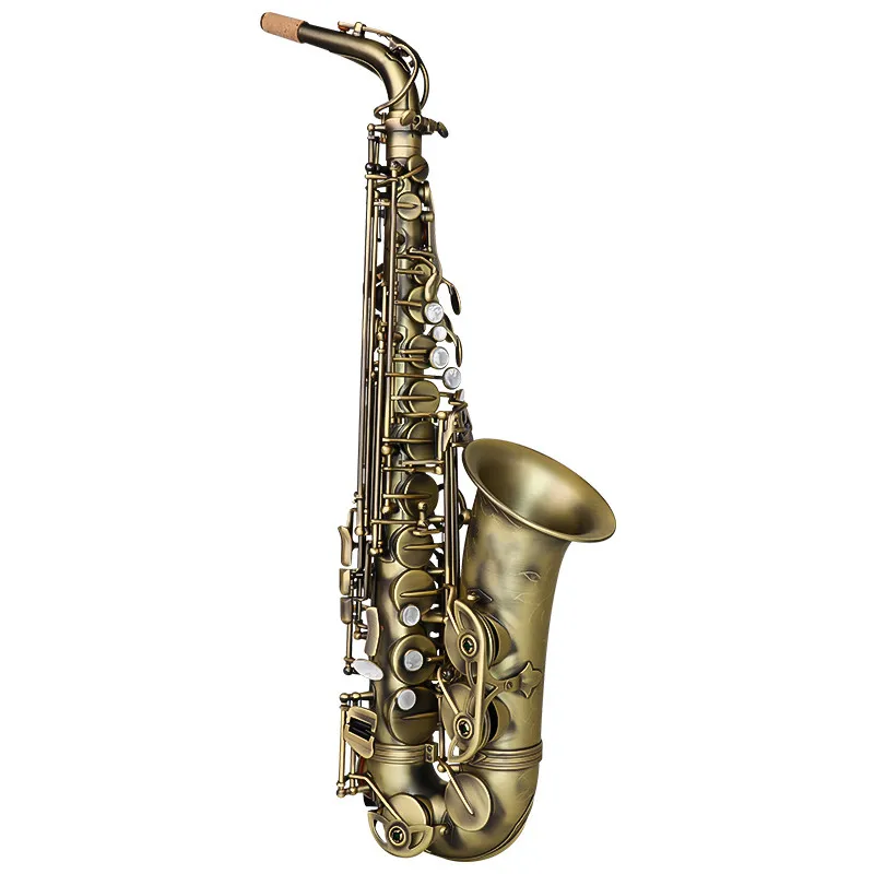 High Grade Antique Eb E-flat Alto Saxophone Sax Abalone Shell Key Carve Pattern with Case Gloves Cleaning Cloth Straps Brush